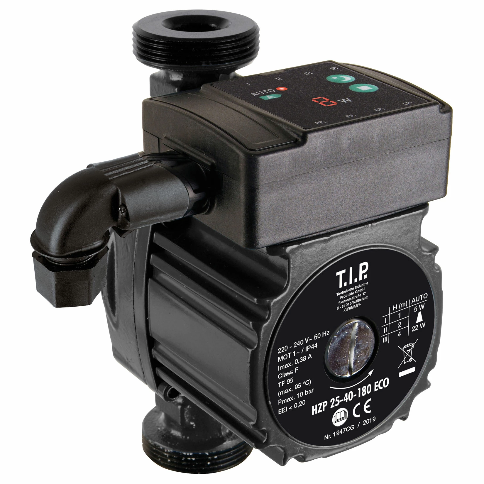 T.I.P. Heizungszirkulationspumpe HZP 25-40-180 ECO 1 T.I.P. Heizungszirkulationspumpe HZP 25-40-180 ECO