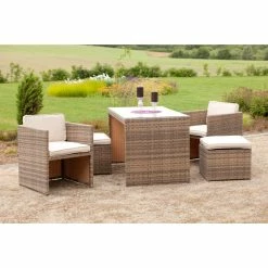 Merxx Tischgruppe Merano 5-tlg. Inkl. Kissen, Savannagrau