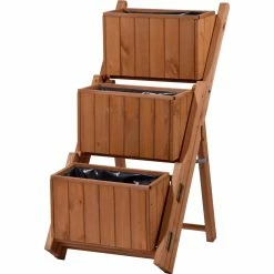 Dobar 29251e Ausklappbare Pflanztreppe Mit 3 Pflanzkästen, Braun, Kiefer