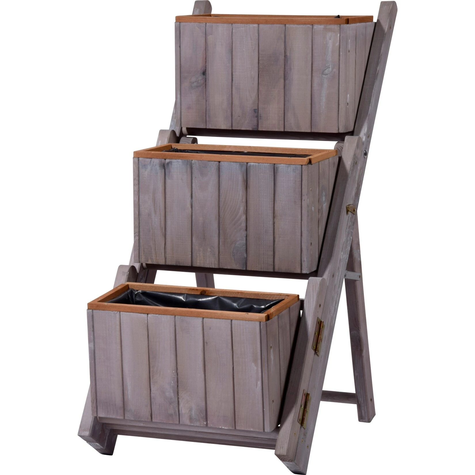 Dobar 29252e Ausklappbare Pflanztreppe Mit 3 Pflanzkästen, Grau, Kiefer 2 Dobar 29252e Ausklappbare Pflanztreppe Mit 3 Pflanzkästen, Grau, Kiefer – Bild 2