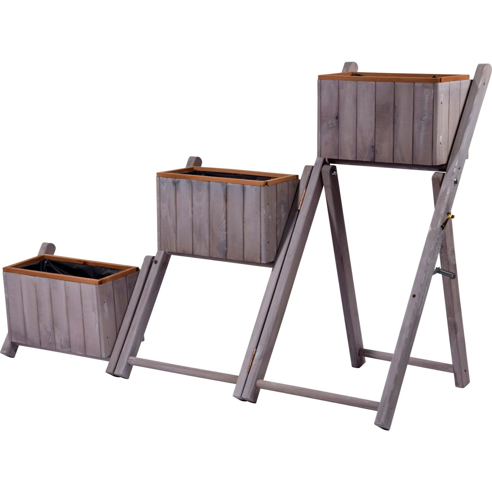 Dobar 29252e Ausklappbare Pflanztreppe Mit 3 Pflanzkästen, Grau, Kiefer 3 Dobar 29252e Ausklappbare Pflanztreppe Mit 3 Pflanzkästen, Grau, Kiefer – Bild 3