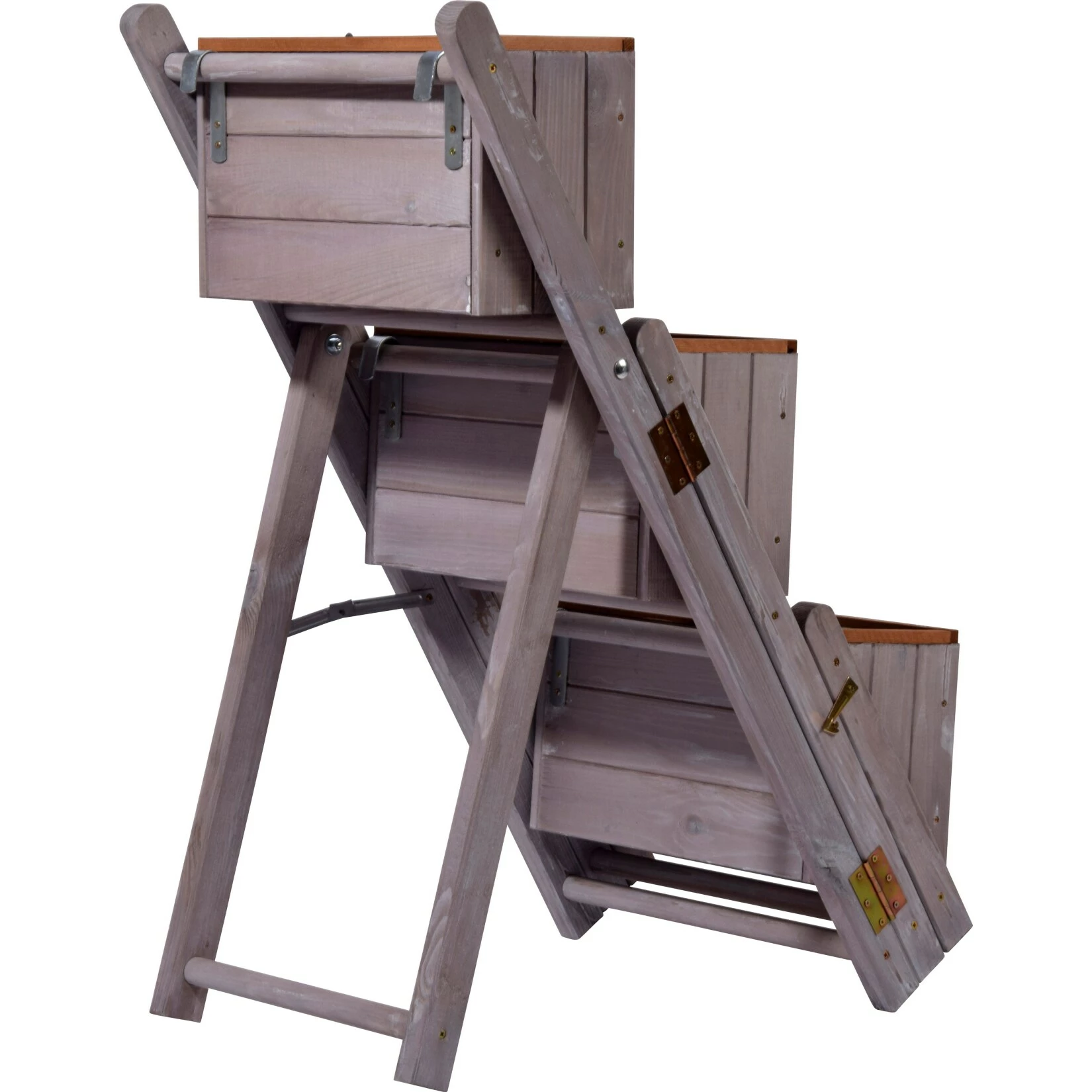 Dobar 29252e Ausklappbare Pflanztreppe Mit 3 Pflanzkästen, Grau, Kiefer 4 Dobar 29252e Ausklappbare Pflanztreppe Mit 3 Pflanzkästen, Grau, Kiefer – Bild 4