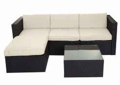 Poly-Rattan-Garnitur MCW-D28, Gartengarnitur Sofa Set ~ Braun, Polster Creme Ohne Deko-Kissen/Abdeckung -Zipper Geschäft 1974978001 prod 004