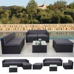 Poly-Rattan-Garnitur MCW-D24, Garten-/Lounge-Set Sofa ~ Anthrazit, Polster Dunkelgrau