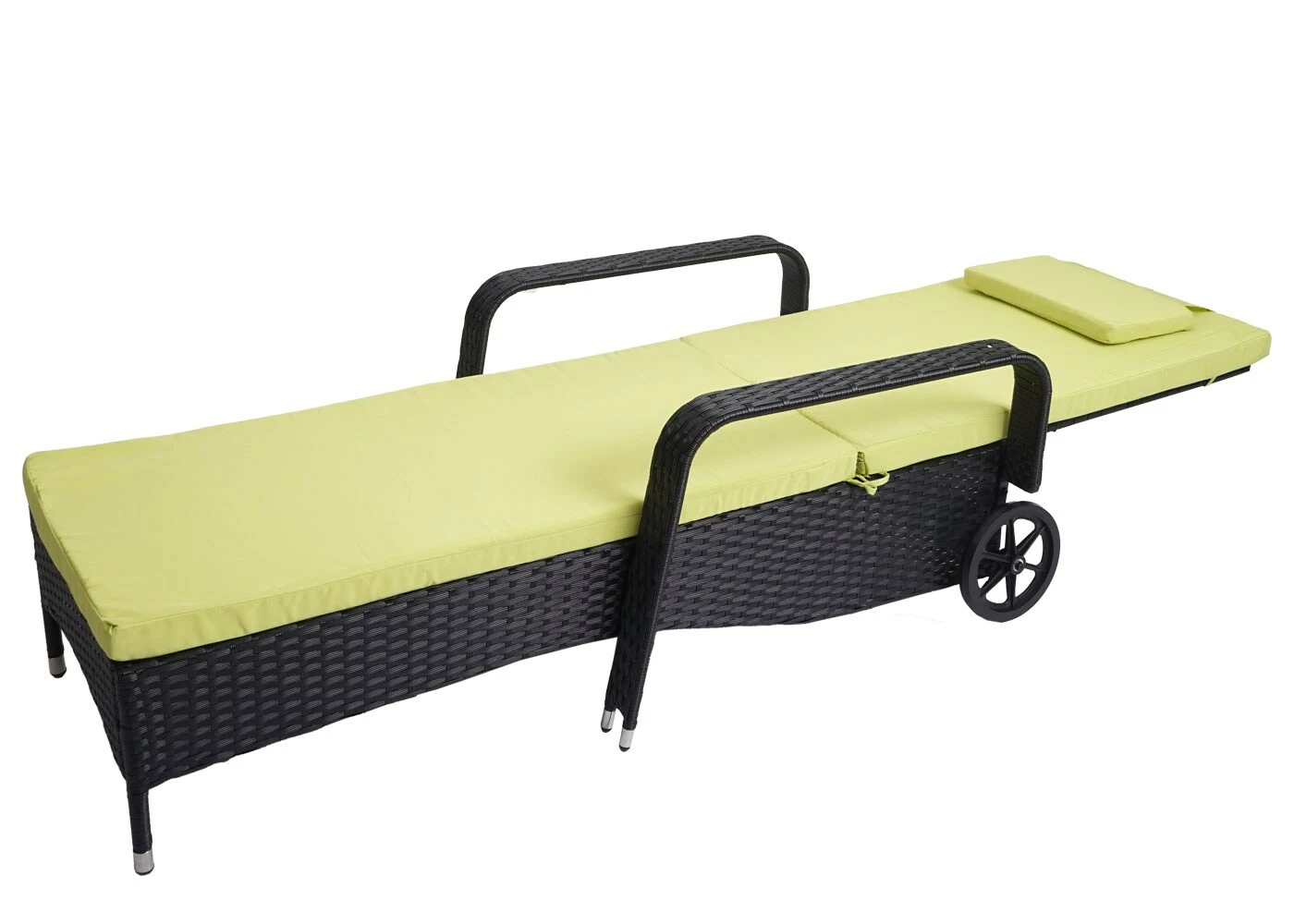 MCW Poly-Rattan Sonnenliege Cesena, Relaxliege Gartenliege Liege, Alu ~ Anthrazit, Kissen Hellgrün 2 MCW Poly-Rattan Sonnenliege Cesena, Relaxliege Gartenliege Liege, Alu ~ Anthrazit, Kissen Hellgrün – Bild 2