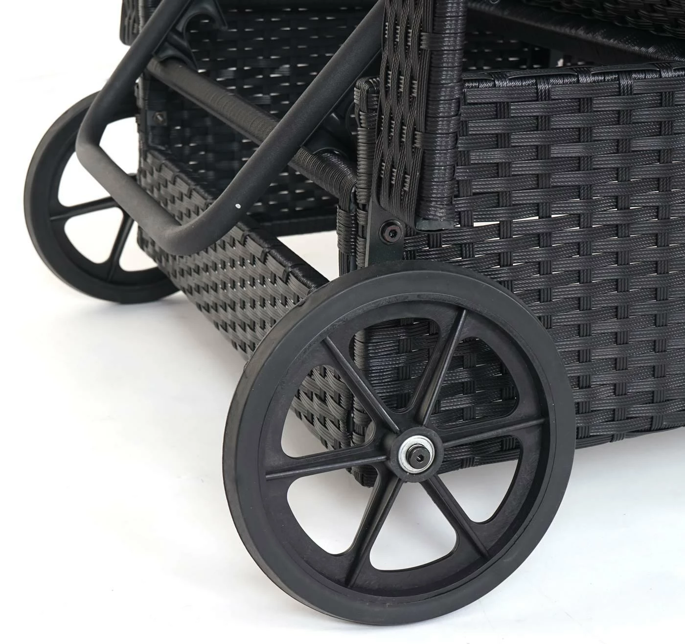 MCW Poly-Rattan Sonnenliege Cesena, Relaxliege Gartenliege Liege, Alu ~ Anthrazit, Kissen Hellgrün 5 MCW Poly-Rattan Sonnenliege Cesena, Relaxliege Gartenliege Liege, Alu ~ Anthrazit, Kissen Hellgrün – Bild 5