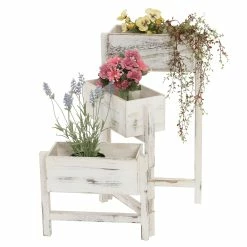 MCW Pflanzregal H275, Standregal Blumenständer Pflanzkasten, 65x108x15cm, Holz Shabby-Look Vintage ~ Weiß