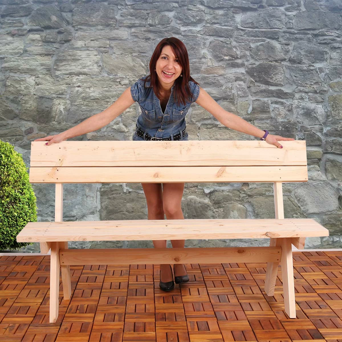 MCW Holzbank Gartenbank Parkbank Catania 148cm Gastronomie-Qualität Massiv ~ Natur 1 MCW Holzbank Gartenbank Parkbank Catania 148cm Gastronomie-Qualität Massiv ~ Natur