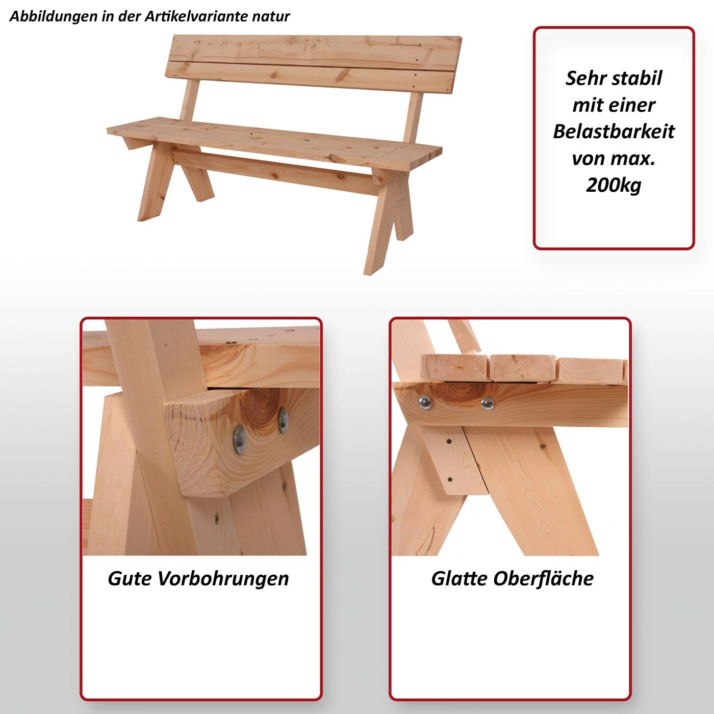MCW Holzbank Gartenbank Parkbank Catania 148cm Gastronomie-Qualität Massiv ~ Natur 2 MCW Holzbank Gartenbank Parkbank Catania 148cm Gastronomie-Qualität Massiv ~ Natur – Bild 2
