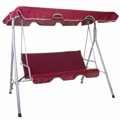 Hollywoodschaukel MCW-D61, Gartenschaukel Hängeschaukel Bank, 3-Sitzer UV 50+ Verstellbares Dach 197x185cm ~ Bordeaux