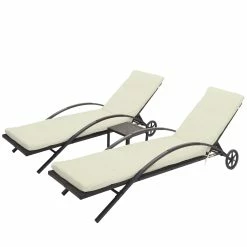 2er-Set Sonnenliege MCW-E27, Relaxliege Gartenliege, Poly-Rattan ~ Braun, Kissen Creme-beige