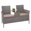 Poly-Rattan Sitzbank Mit Tisch MCW-E24, Gartenbank Sitzgruppe Gartensofa, 132cm ~ Grau, Kissen Creme