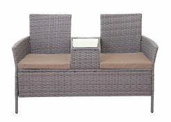 Poly-Rattan Sitzbank Mit Tisch MCW-E24, Gartenbank Sitzgruppe Gartensofa, 132cm ~ Grau, Kissen Creme -Zipper Geschäft 2103705004 prod 002