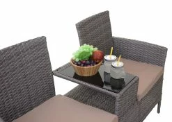 Poly-Rattan Sitzbank Mit Tisch MCW-E24, Gartenbank Sitzgruppe Gartensofa, 132cm ~ Grau, Kissen Creme -Zipper Geschäft 2103705004 prod 003