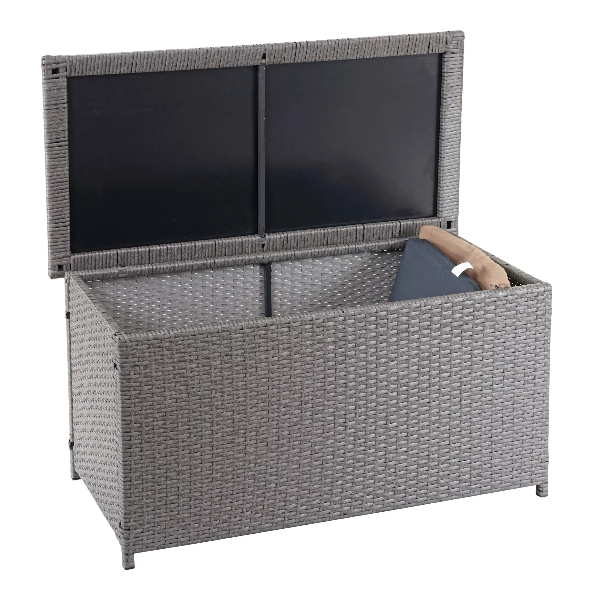 Poly-Rattan Kissenbox MCW-D88, Gartentruhe Auflagenbox Truhe ~ Basic Grau, 51x115x59cm 250l 1 Poly-Rattan Kissenbox MCW-D88, Gartentruhe Auflagenbox Truhe ~ Basic Grau, 51x115x59cm 250l