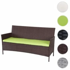 MCW 3-Sitzer Poly-Rattan Gartenbank Hamar, Sitzbank ~ Braun-meliert, Kissen Grün -Zipper Geschäft 2103726004 prod 004
