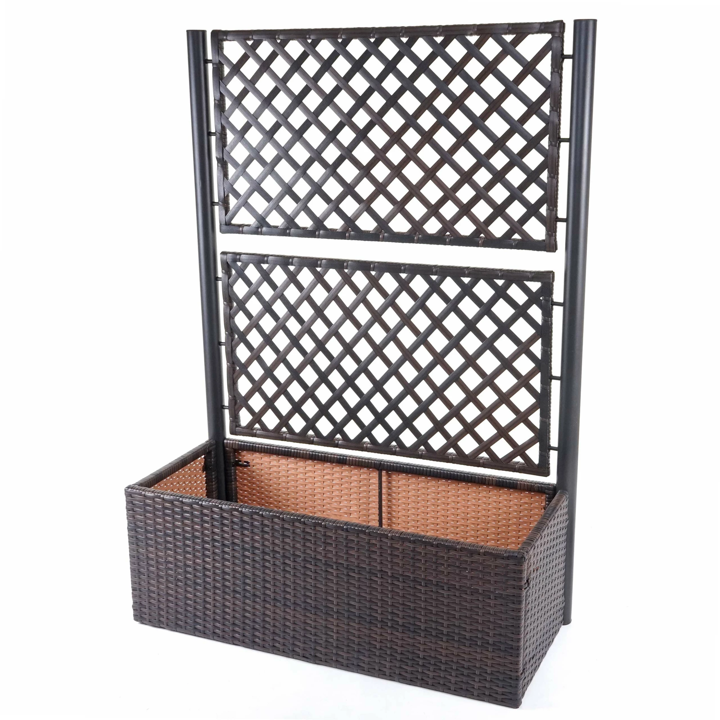 Poly-Rattan Rankgitter MCW-D76, Pflanzkasten Rankhilfe, 142x100x43cm ~ Braun 1 Poly-Rattan Rankgitter MCW-D76, Pflanzkasten Rankhilfe, 142x100x43cm ~ Braun
