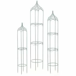 3er Set Rankhilfe MCW-H90, Rankgitter Rosensäule Staudenstütze, Metall Höhe 162/140/114cm Rund Antik-grün