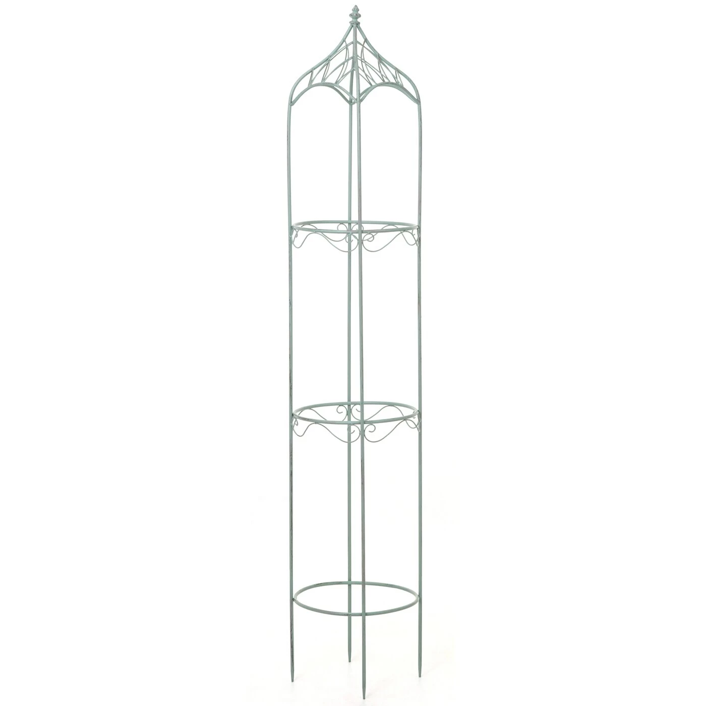 3er Set Rankhilfe MCW-H90, Rankgitter Rosensäule Staudenstütze, Metall Höhe 162/140/114cm Rund Antik-grün 4 3er Set Rankhilfe MCW-H90, Rankgitter Rosensäule Staudenstütze, Metall Höhe 162/140/114cm Rund Antik-grün – Bild 4