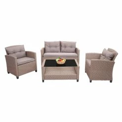 XXL Poly-Rattan Garnitur MCW-F10, Balkon-/Garten-/Lounge-Set Sitzgruppe, Sofa Sessel Mit Kissen Spun Poly ~ Grau-braun