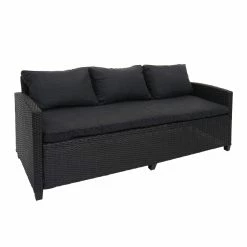 Poly-Rattan Garnitur MCW-E95, Garten-/Lounge-Set Sitzgruppe, Spun Poly Halbrundes Rattan ~ Schwarz, Kissen Anthrazit -Zipper Geschäft 2165671001 prod 002