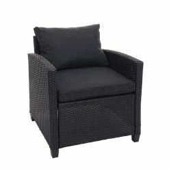 Poly-Rattan Garnitur MCW-E95, Garten-/Lounge-Set Sitzgruppe, Spun Poly Halbrundes Rattan ~ Schwarz, Kissen Anthrazit -Zipper Geschäft 2165671001 prod 003