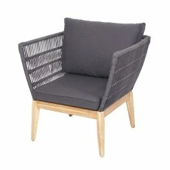 Gartengarnitur MCW-H55, Lounge-Set Sofa Sitzgruppe, Seilgeflecht Massivholz Akazie Spun Poly FSC~ Kissen Dunkelgrau -Zipper Geschäft 2186757001 prod 004