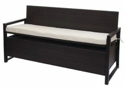 Poly-Rattan 3er Sitzbank MCW-F39, Gartenbank Truhenbank, Staufach Aufbewahrung Sitzkissen ~ Braun, Kissen Creme -Zipper Geschäft 2210246002 prod 003