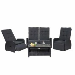 Garnitur MCW-J35, Lounge-Set Sitzgruppe Sofa, Spun Poly Halbrundes Poly-Rattan ~ Anthrazit, Kissen Anthrazit