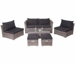 Poly-Rattan Garnitur MCW-J36, Balkon-/Garten-/Lounge-Set Sitzgruppe Sofa ~ Grau, Kissen Schwarz -Zipper Geschäft 2226971000 prod 005