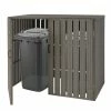 2er WPC-Mülltonnenverkleidung MCW-J28, Mülltonnenbox, Metall Holzoptik, Erweiterbar 2x240l ~ Grau