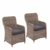 2er-Set Poly-Rattan Stuhl MCW-E98, Rattanstuhl Gartenstuhl Korbsessel, Spun Poly Halbrundes Rattan Beige Kissen Grau