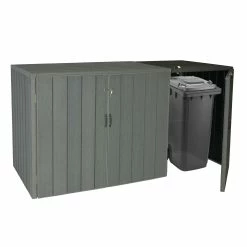 1er WPC-Mülltonnenverkleidung Erweiterung MCW-J28, Premium Mülltonnenbox, Metall Holzoptik ~ Grau