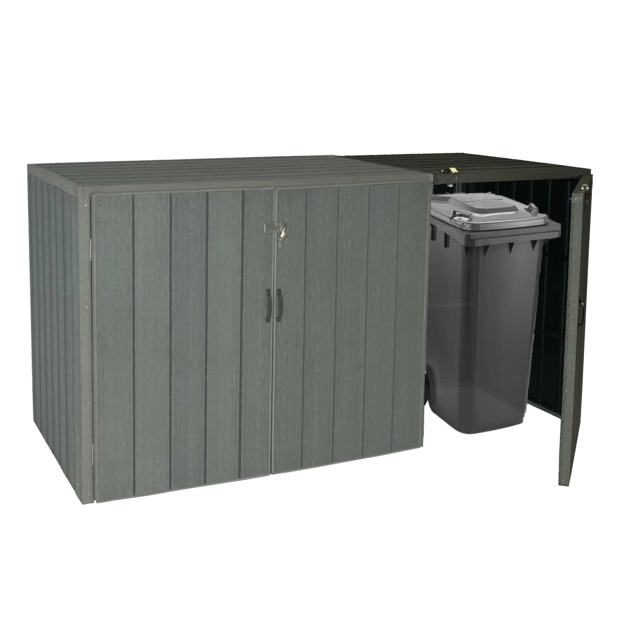 1er WPC-Mülltonnenverkleidung Erweiterung MCW-J28, Premium Mülltonnenbox, Metall Holzoptik ~ Grau 1 1er WPC-Mülltonnenverkleidung Erweiterung MCW-J28, Premium Mülltonnenbox, Metall Holzoptik ~ Grau