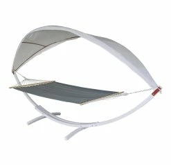 Hängematte MCW-J47, Hängeschaukel Bis 200kg Sonnendach FSC-Holzgestell 420cm 2 Personen ~ Weiß, Grau