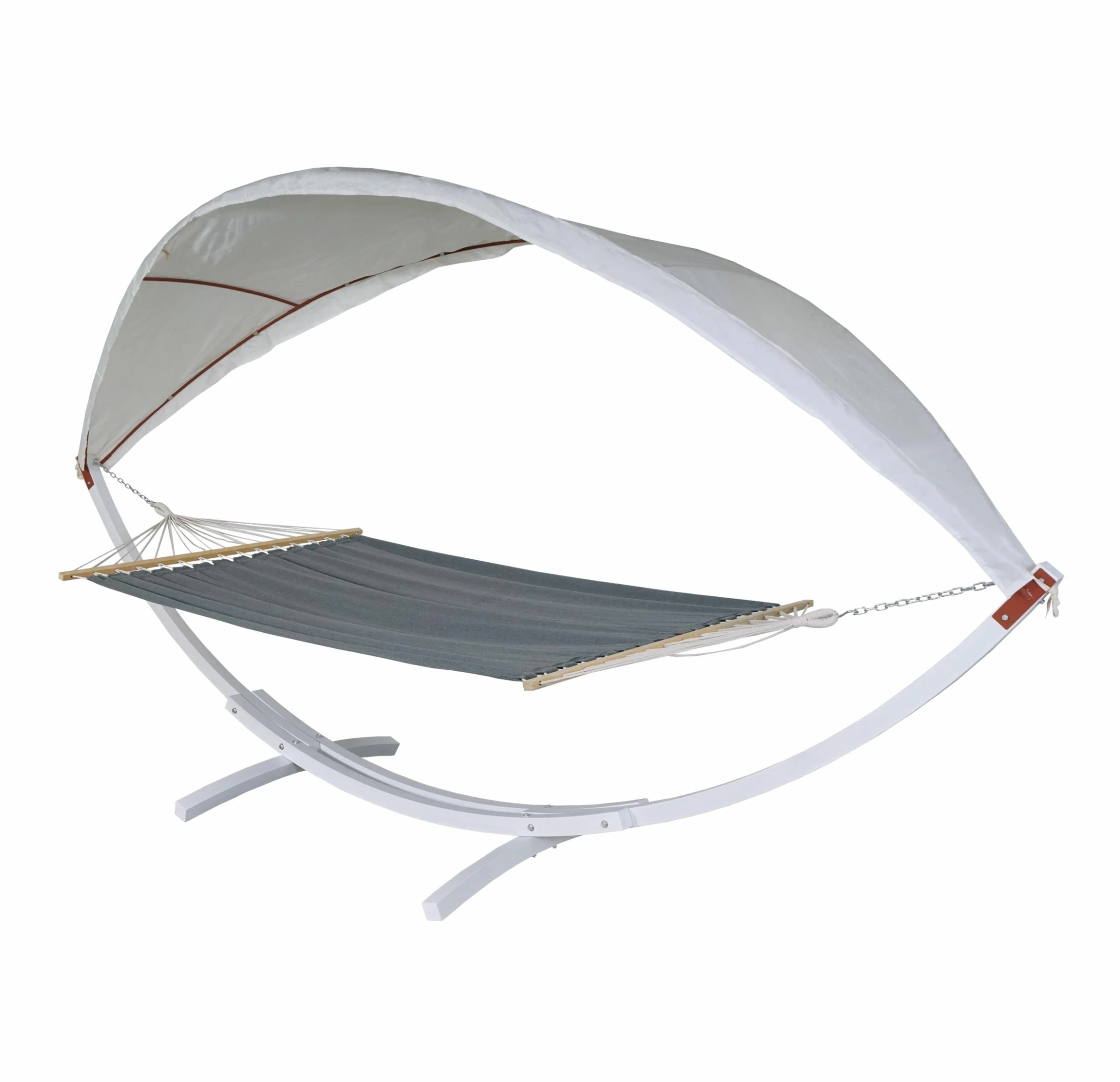 Hängematte MCW-J47, Hängeschaukel Bis 200kg Sonnendach FSC-Holzgestell 420cm 2 Personen ~ Weiß, Grau 1 Hängematte MCW-J47, Hängeschaukel Bis 200kg Sonnendach FSC-Holzgestell 420cm 2 Personen ~ Weiß, Grau