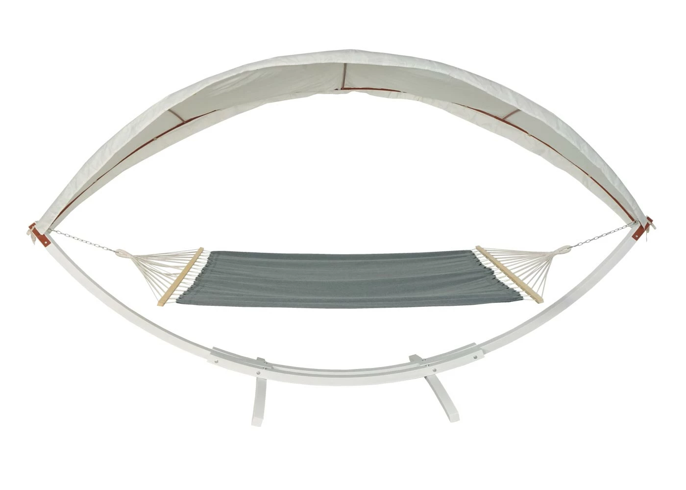 Hängematte MCW-J47, Hängeschaukel Bis 200kg Sonnendach FSC-Holzgestell 420cm 2 Personen ~ Weiß, Grau 2 Hängematte MCW-J47, Hängeschaukel Bis 200kg Sonnendach FSC-Holzgestell 420cm 2 Personen ~ Weiß, Grau – Bild 2