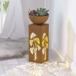 GARVIDA LED-Dekosäule Rost-Optik Ginko 59cm 3V Braun Mit Pflanzschale - Aufbauset -Zipper Geschäft 2323987000 prod 004