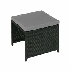 Poly-Rattan Hocker MCW-K35, Gartenhocker, Sitzhocker ~ Schwarz, Kissen Hellgrau -Zipper Geschäft 2354014000 prod 003