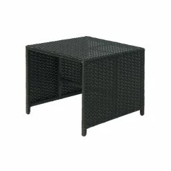 Poly-Rattan Hocker MCW-K35, Gartenhocker, Sitzhocker ~ Schwarz, Kissen Hellgrau -Zipper Geschäft 2354014000 prod 004