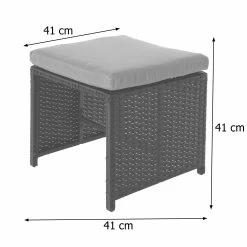 Poly-Rattan Hocker MCW-K35, Gartenhocker, Sitzhocker ~ Schwarz, Kissen Hellgrau -Zipper Geschäft 2354014000 prod 005