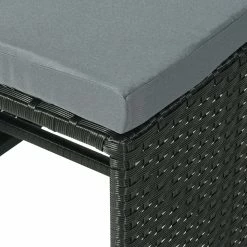 Poly-Rattan Hocker MCW-K35, Gartenhocker, Sitzhocker ~ Schwarz, Kissen Hellgrau -Zipper Geschäft 2354014000 prod 006