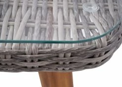 Poly-Rattan Esstisch MCW-H65, Garten-/Lounge-Tisch, Stahl + Akazie Halbrundes Poly-Rattan FSC 150x90cm ~ Grau -Zipper Geschäft 2365401000 prod 004