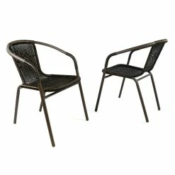 VCM 2er Set Bistrostuhl Dunkel-braun Stapelstuhl Balkonstuhl Rattanstuhl Poly-Rattan