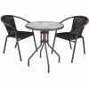 VCM Bistroset Balkonset Braun Sitzgarnitur Aus Glastisch + Bistrostuhl Poly-Rattan