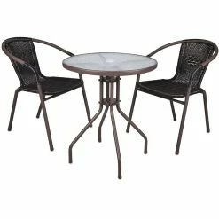 VCM Bistroset Balkonset Braun Sitzgarnitur Aus Glastisch + Bistrostuhl Poly-Rattan