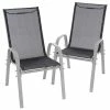 VCM 2er Set Stapelstuhl Rahmen Hellgrau Textilene Schwarz Gartenstuhl Stapelsessel