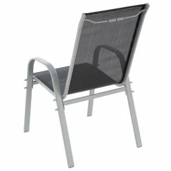 VCM 4er Set Stapelstuhl Rahmen Hellgrau Textilene Schwarz Gartenstuhl Stapelsessel -Zipper Geschäft 8600043100 915952 prod 003