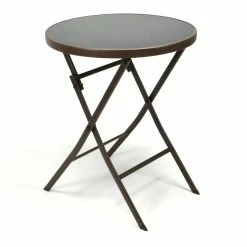 VCM Bistrotisch Mit Glasplatte Klappbar Terrassentisch Glastisch Braun Ø 60 Cm Stahl