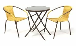 VCM Bistroset Balkonset Beige Sitzgarnitur Aus Klapptisch + Bistrostuhl Polyrattan